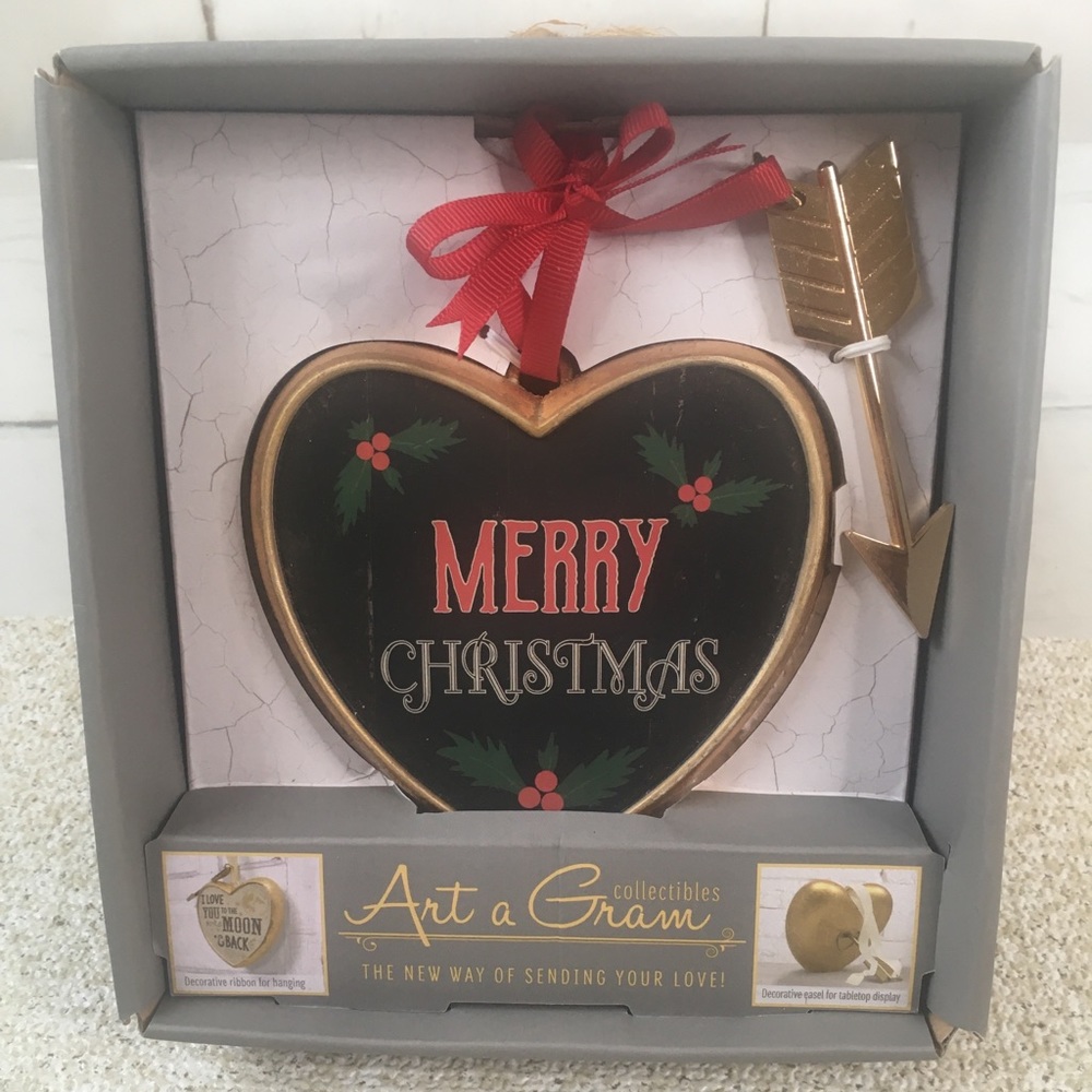 Art A Gram Merry Christmas Heart Tabletop Decor Arrow Easel Holly Berry